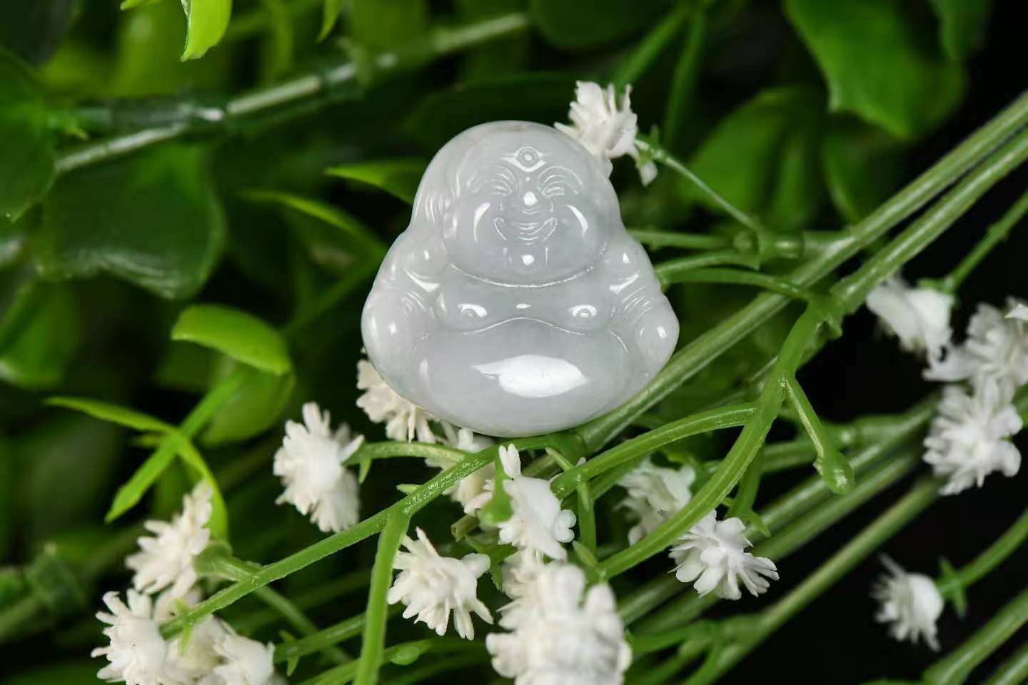 Laughing Buddha Blessings Collection - Natural A-Grade Jadeite Maitreya Pendant (Single Piece)