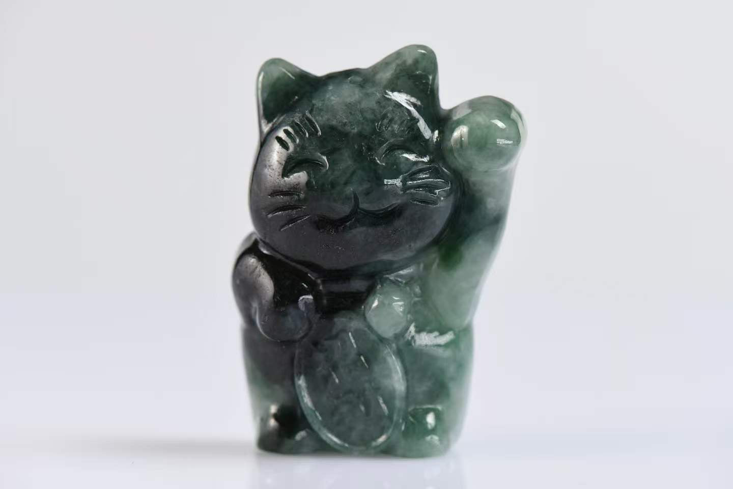 招财猫纳福 天然 A 货翡翠招财猫吊坠系列（单）