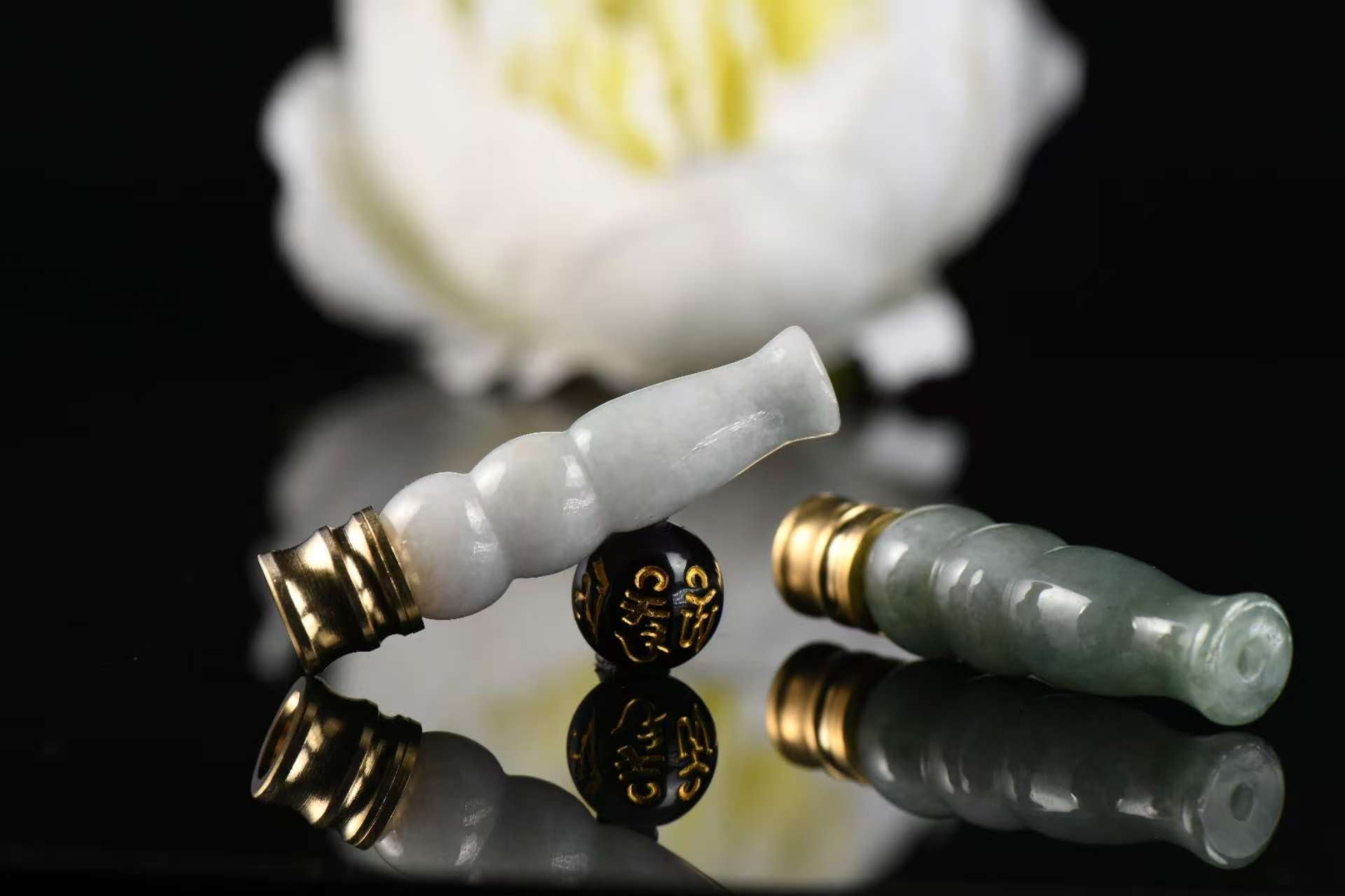 Good Fortune Gourd Jade Cigarette Holder Collection (Single Piece) - Natural Grade A Jadeite Smoking Mouthpiece