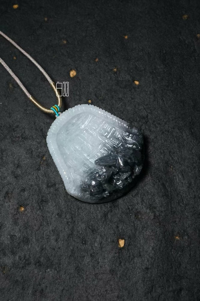 墨冰硕鼠 天然 A 货翡翠乌鸡种鼠运亨通牌吊坠