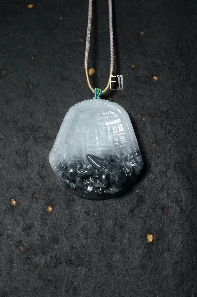 墨冰硕鼠 天然 A 货翡翠乌鸡种鼠运亨通牌吊坠