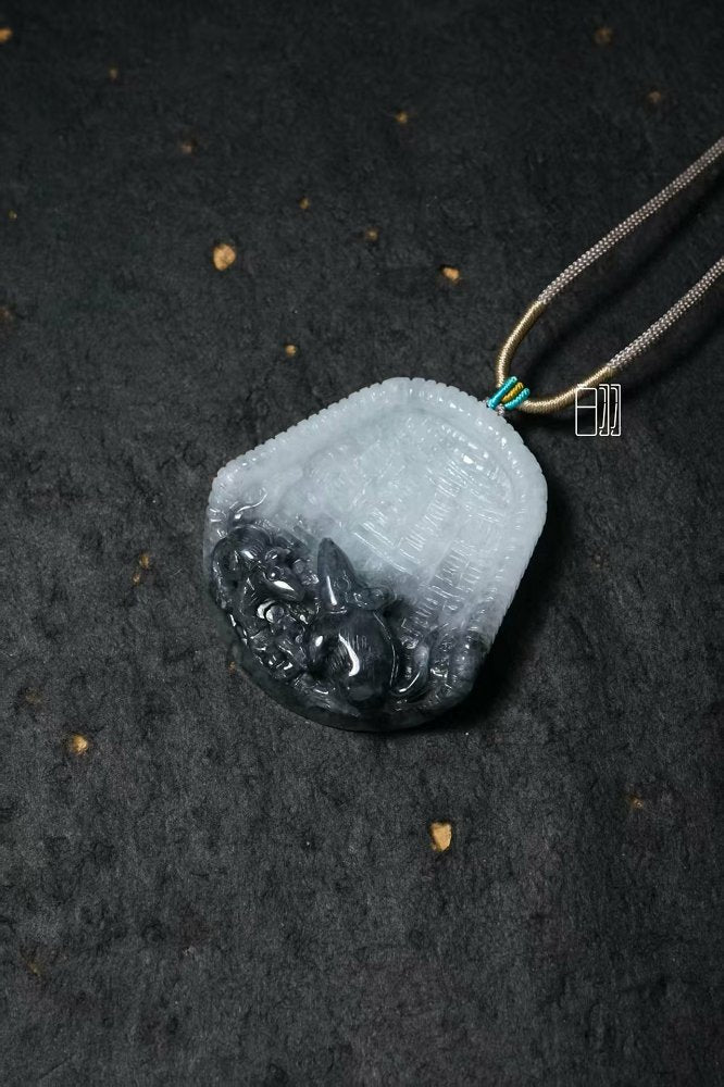 墨冰硕鼠 天然 A 货翡翠乌鸡种鼠运亨通牌吊坠