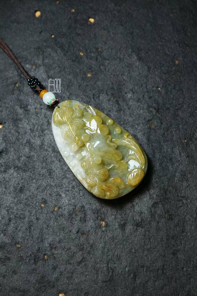 黄翡金鳞 天然 A 货翡翠黄翡金鱼吊坠