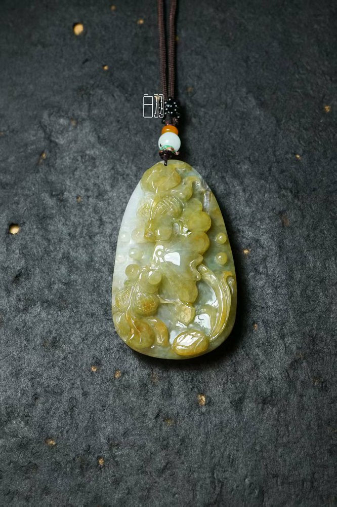 黄翡金鳞 天然 A 货翡翠黄翡金鱼吊坠