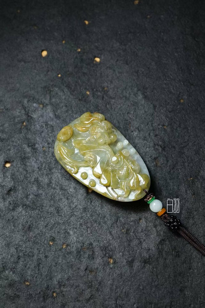 黄翡金鳞 天然 A 货翡翠黄翡金鱼吊坠