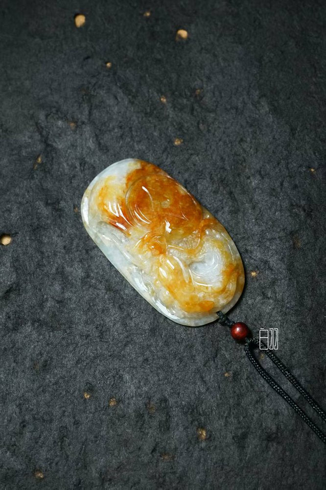 金翡祥龙 天然 A 货翡翠黄翡龙形吊坠