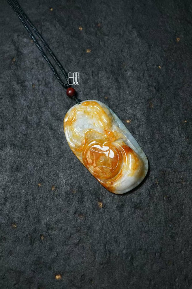 金翡祥龙 天然 A 货翡翠黄翡龙形吊坠