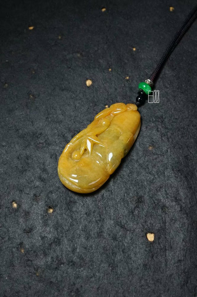 金翡竹韵 天然 A 货翡翠黄翡竹节吊坠
