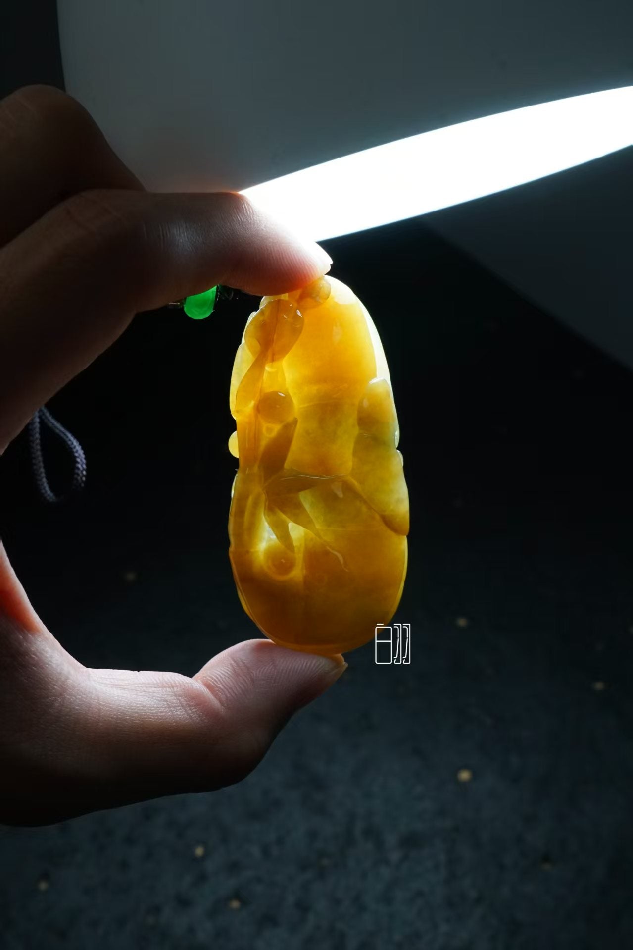 金翡竹韵 天然 A 货翡翠黄翡竹节吊坠