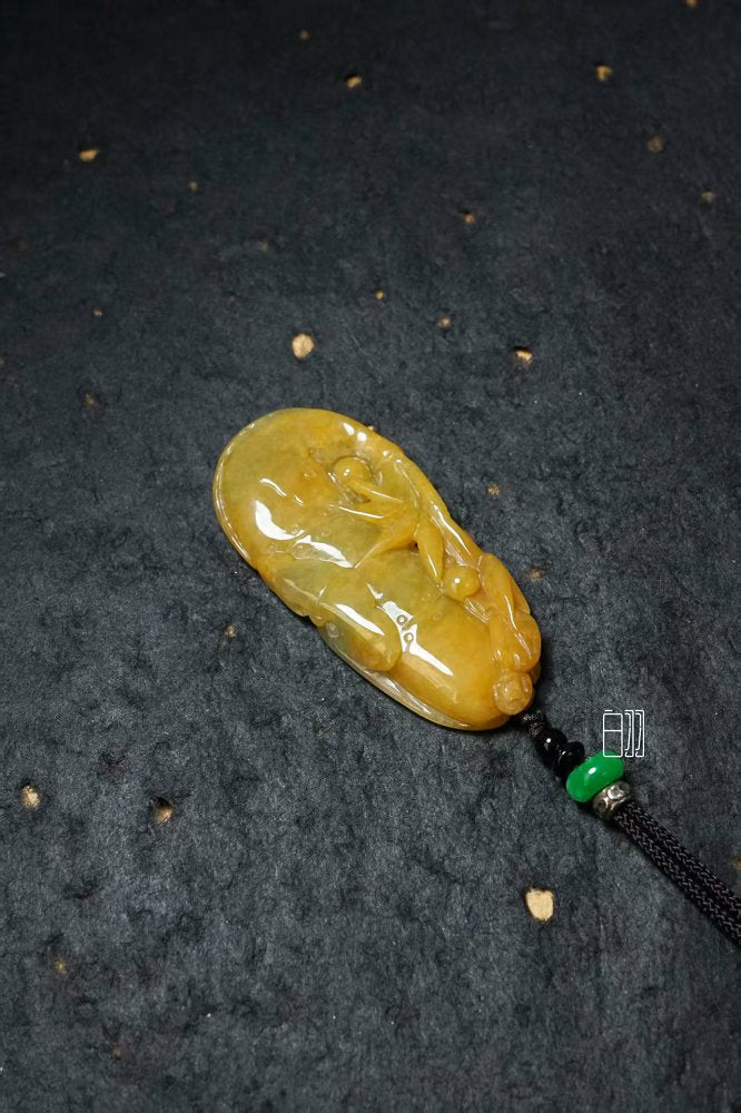 金翡竹韵 天然 A 货翡翠黄翡竹节吊坠