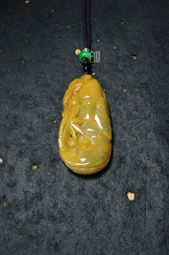 金翡竹韵 天然 A 货翡翠黄翡竹节吊坠
