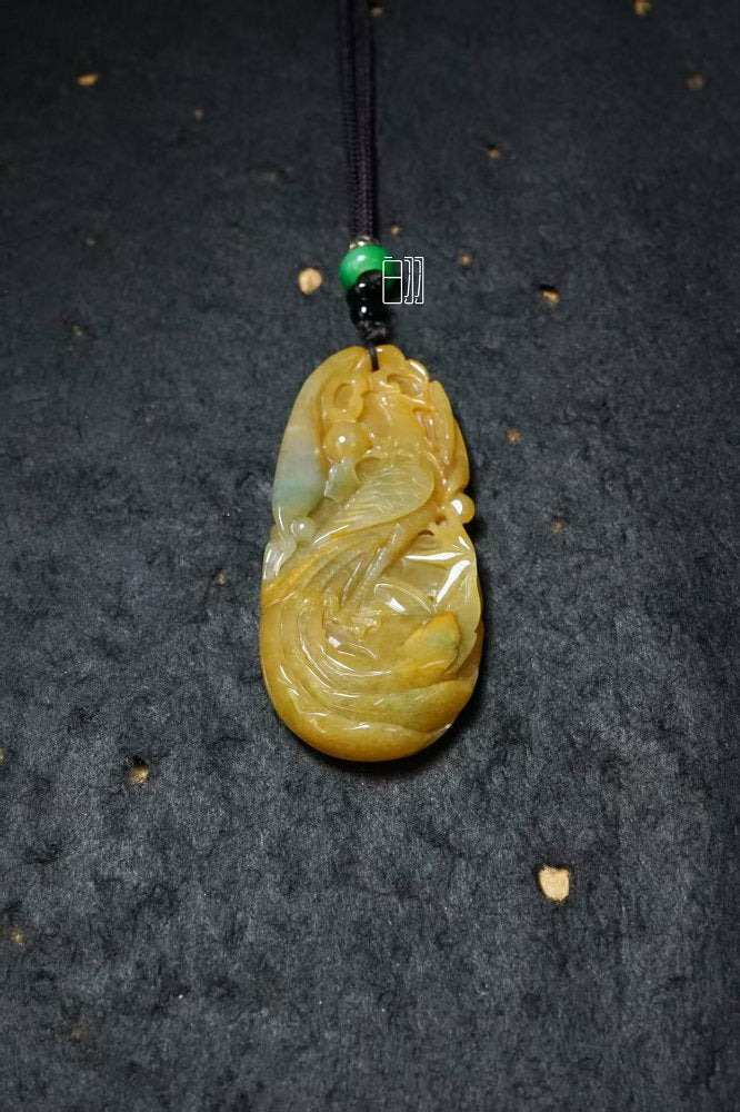 金翡竹韵 天然 A 货翡翠黄翡竹节吊坠