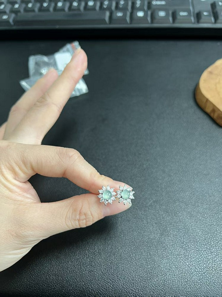 翠钻星芒 天然 A 货翡翠耳钉