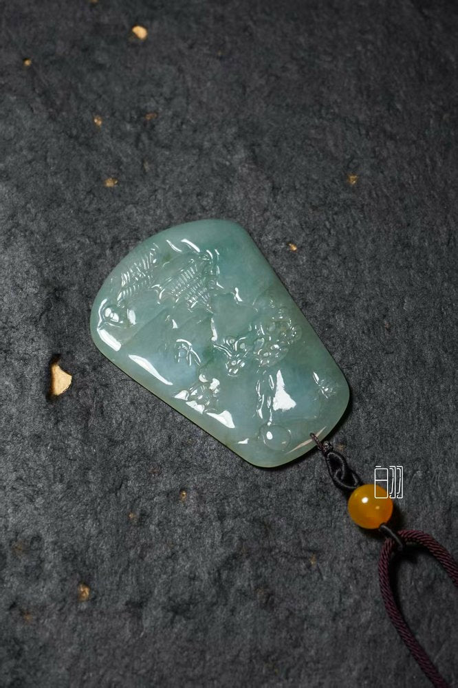 翠亭松月 天然 A 货翡翠山水挂坠