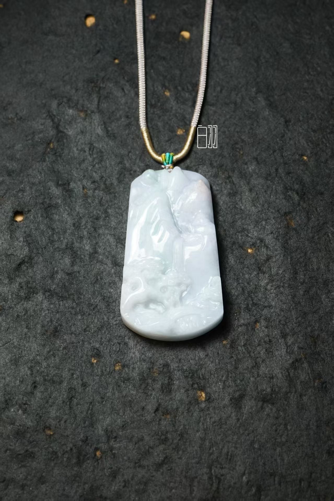 Pale Jade Valley Waterfall - Natural Grade A Jadeite Landscape Pendant