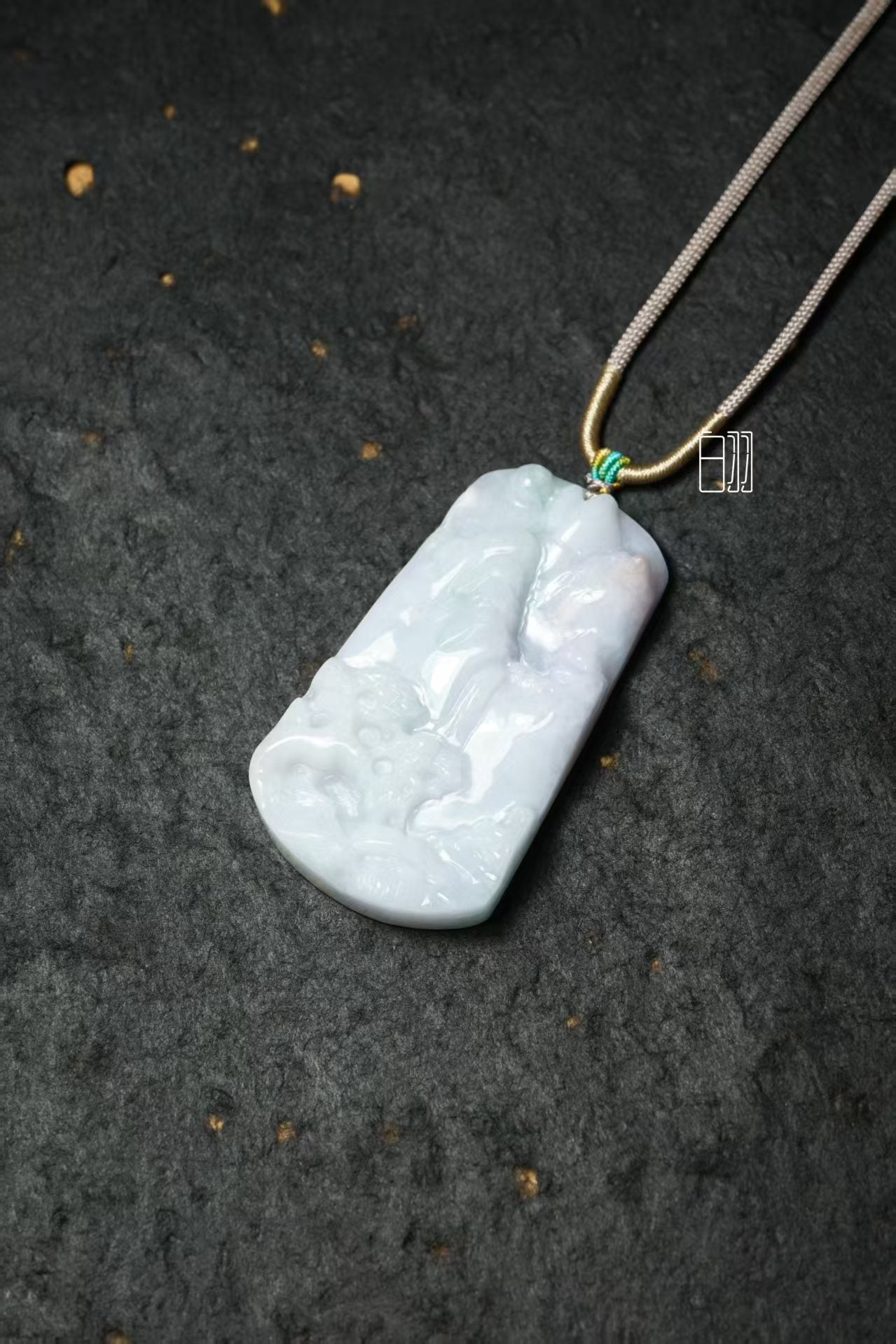 Pale Jade Valley Waterfall - Natural Grade A Jadeite Landscape Pendant