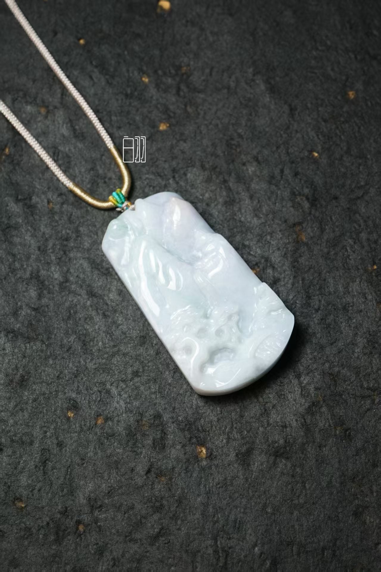 Pale Jade Valley Waterfall - Natural Grade A Jadeite Landscape Pendant