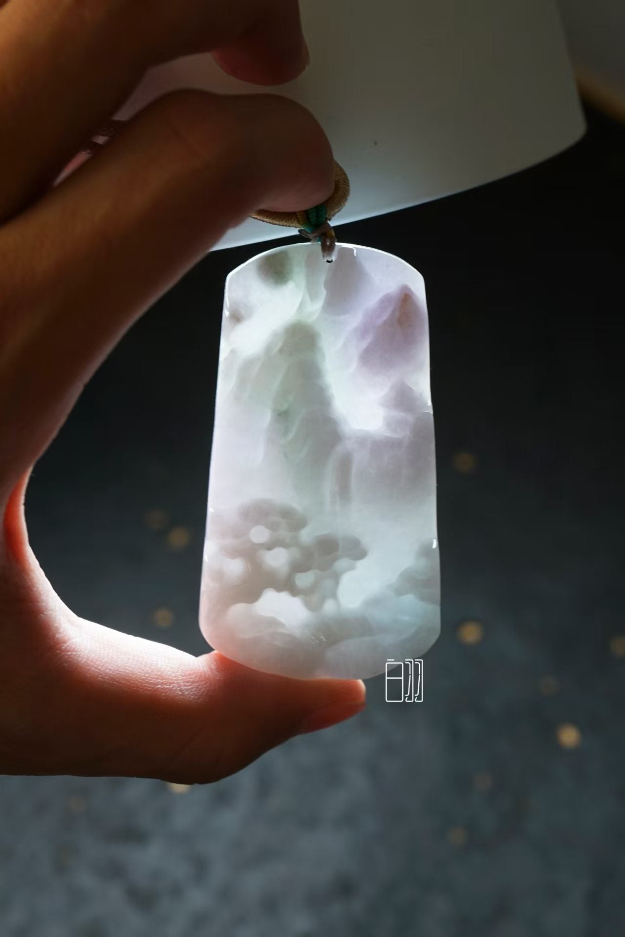 Pale Jade Valley Waterfall - Natural Grade A Jadeite Landscape Pendant