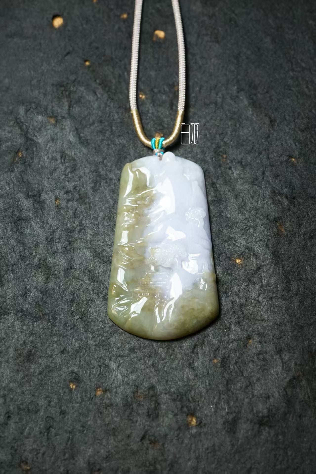 Misty Dual-Tone Jade Landscape Pendant - Natural Grade A Jadeite Landscape Locket