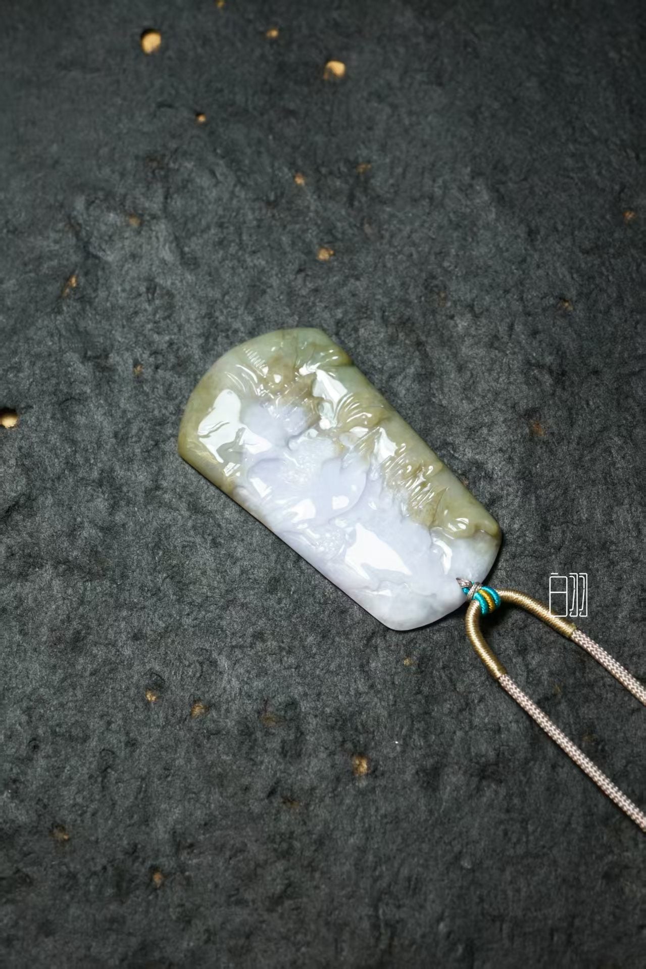 Misty Dual-Tone Jade Landscape Pendant - Natural Grade A Jadeite Landscape Locket