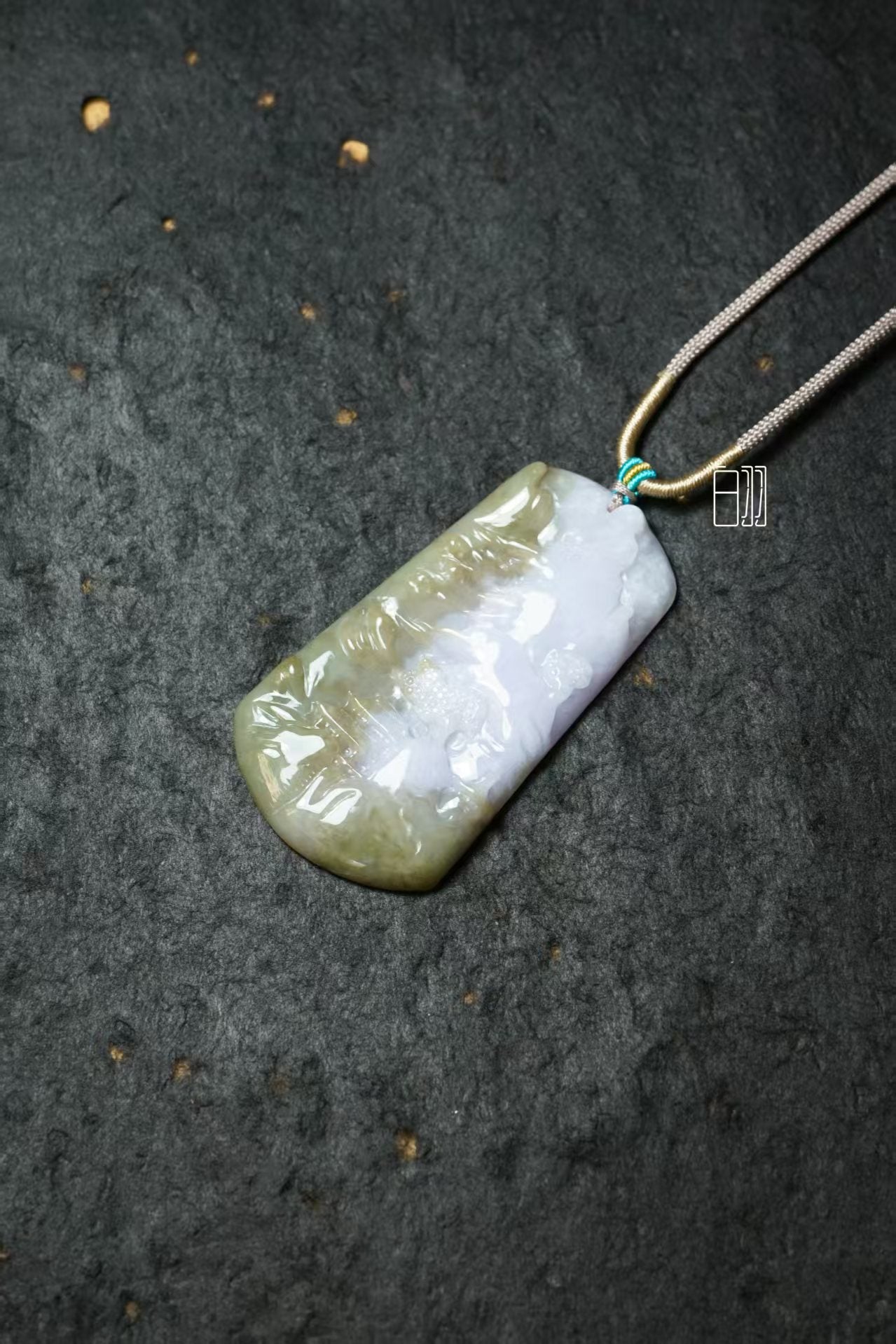 Misty Dual-Tone Jade Landscape Pendant - Natural Grade A Jadeite Landscape Locket