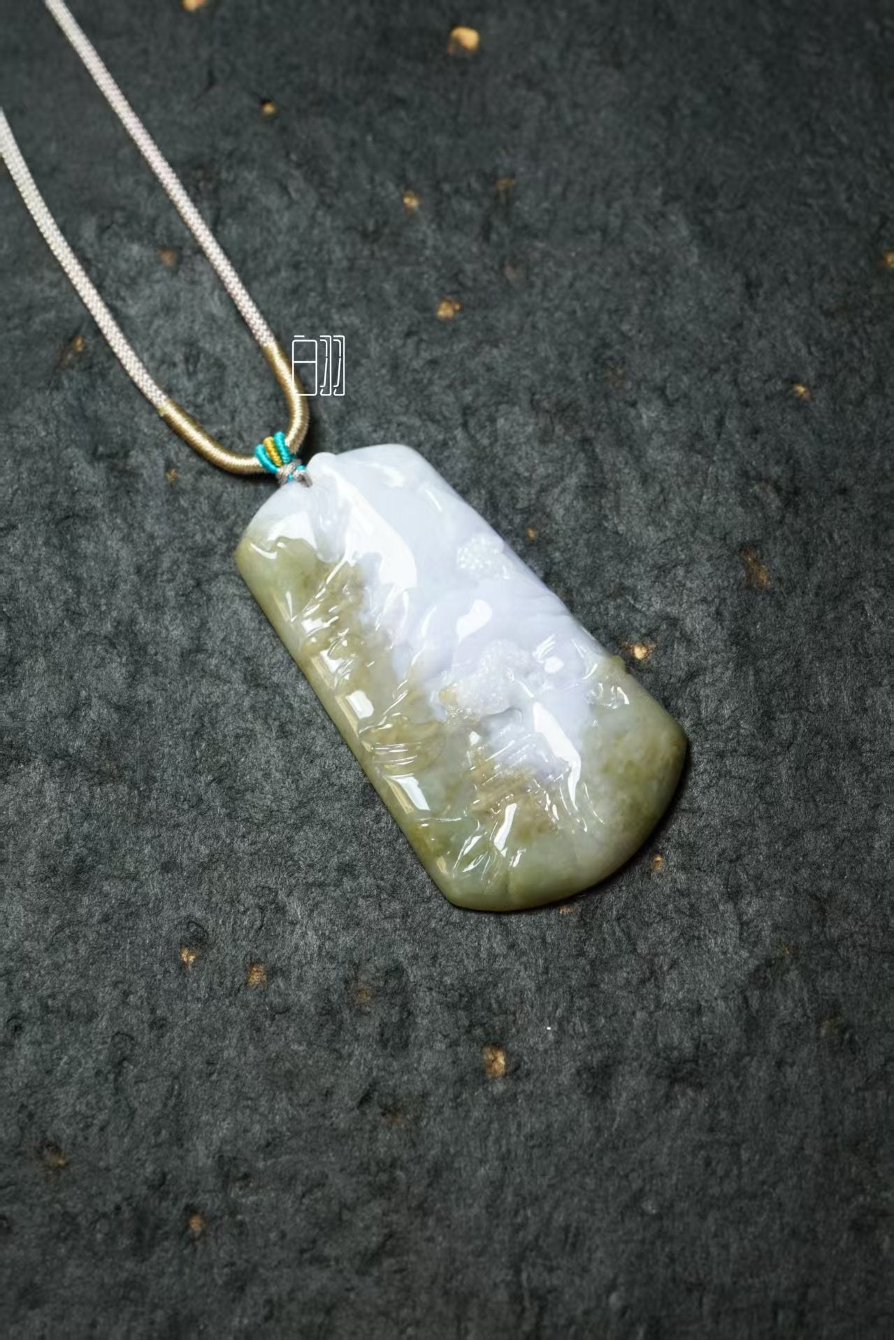 Misty Dual-Tone Jade Landscape Pendant - Natural Grade A Jadeite Landscape Locket