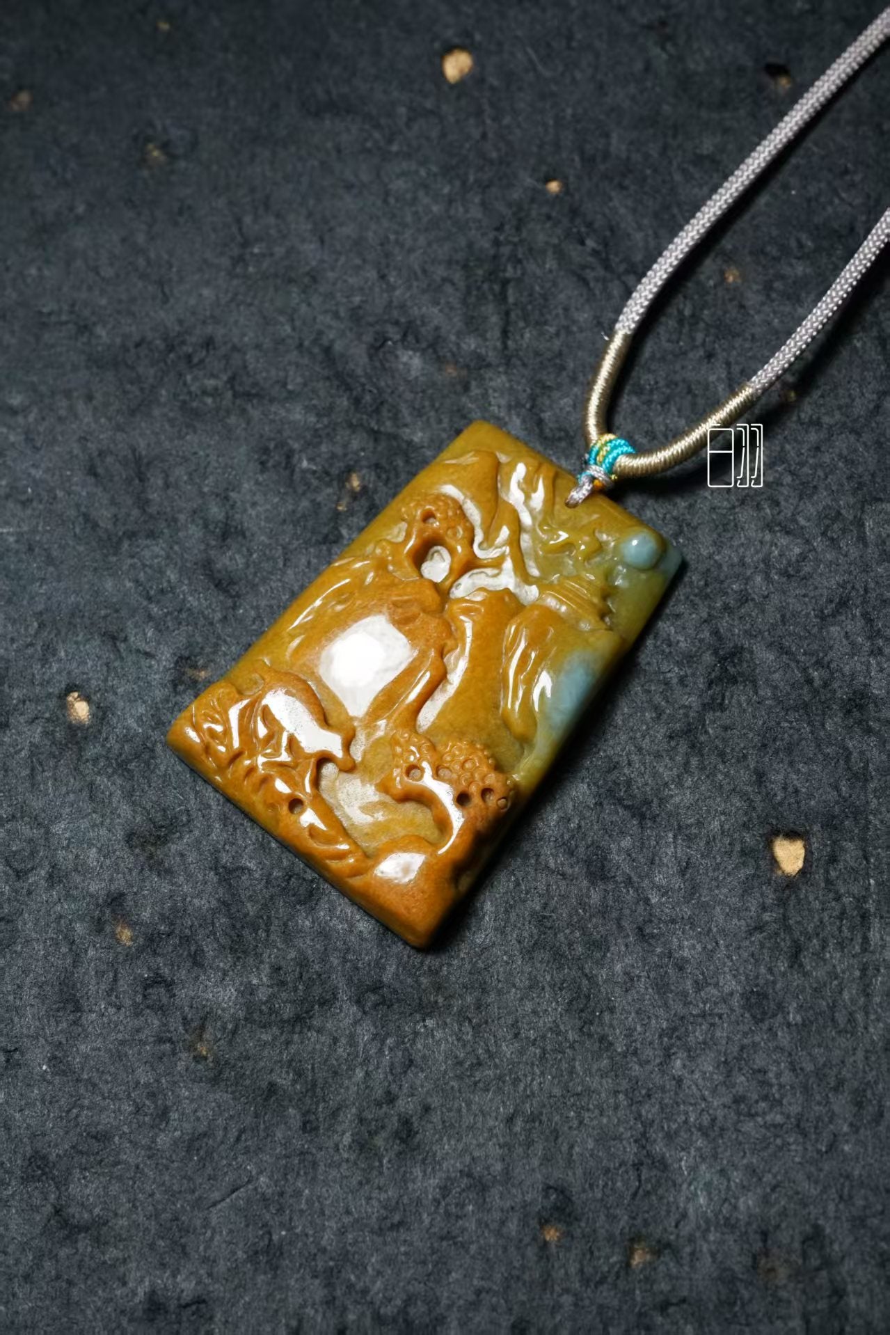 Golden Jasper Landscape Jade Pendant - Natural Grade A Jadeite Yellow Jade Landscape Locket