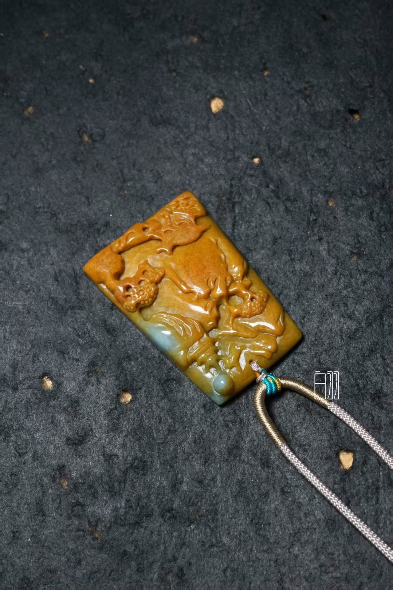 Golden Jasper Landscape Jade Pendant - Natural Grade A Jadeite Yellow Jade Landscape Locket