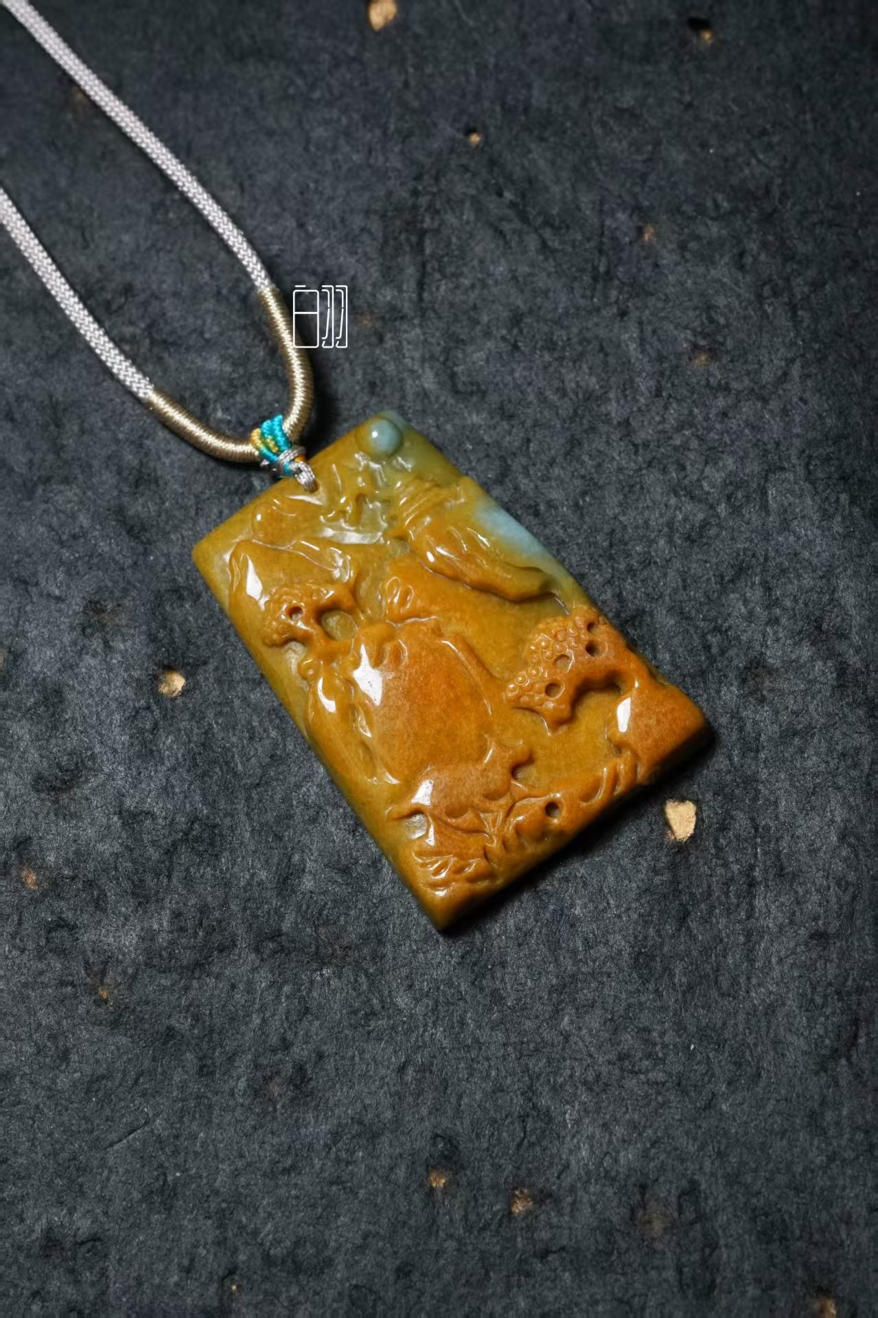Golden Jasper Landscape Jade Pendant - Natural Grade A Jadeite Yellow Jade Landscape Locket