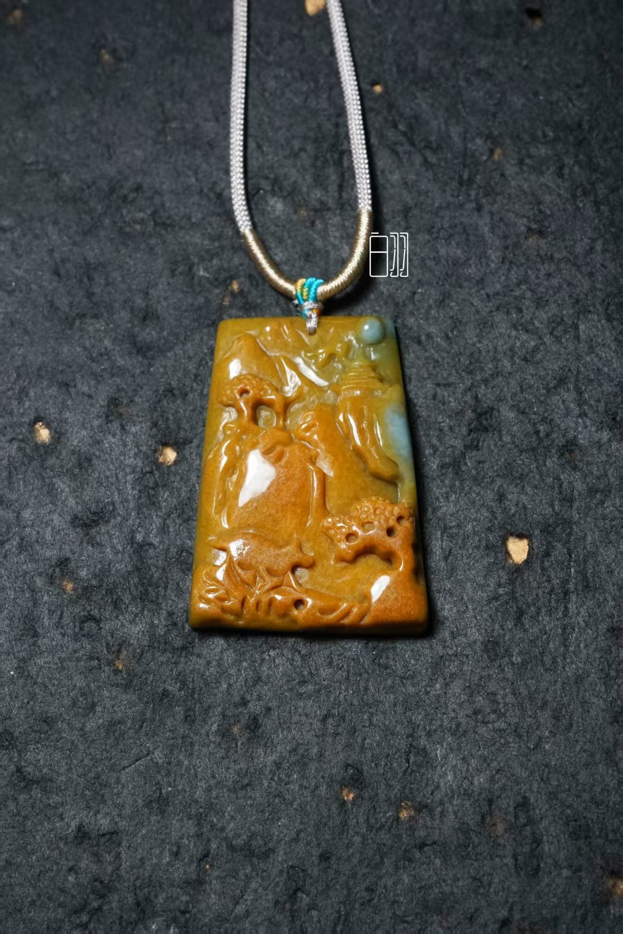 Golden Jasper Landscape Jade Pendant - Natural Grade A Jadeite Yellow Jade Landscape Locket