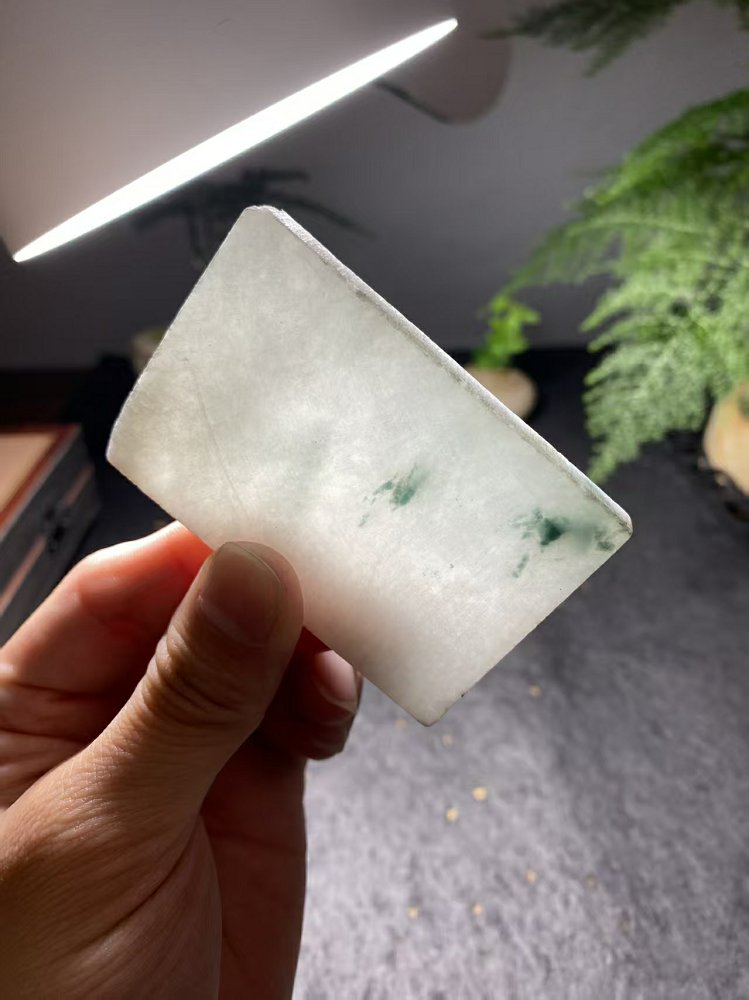 冰底飘花翡翠方牌料 天然 A 货糯种飘花原石明料
