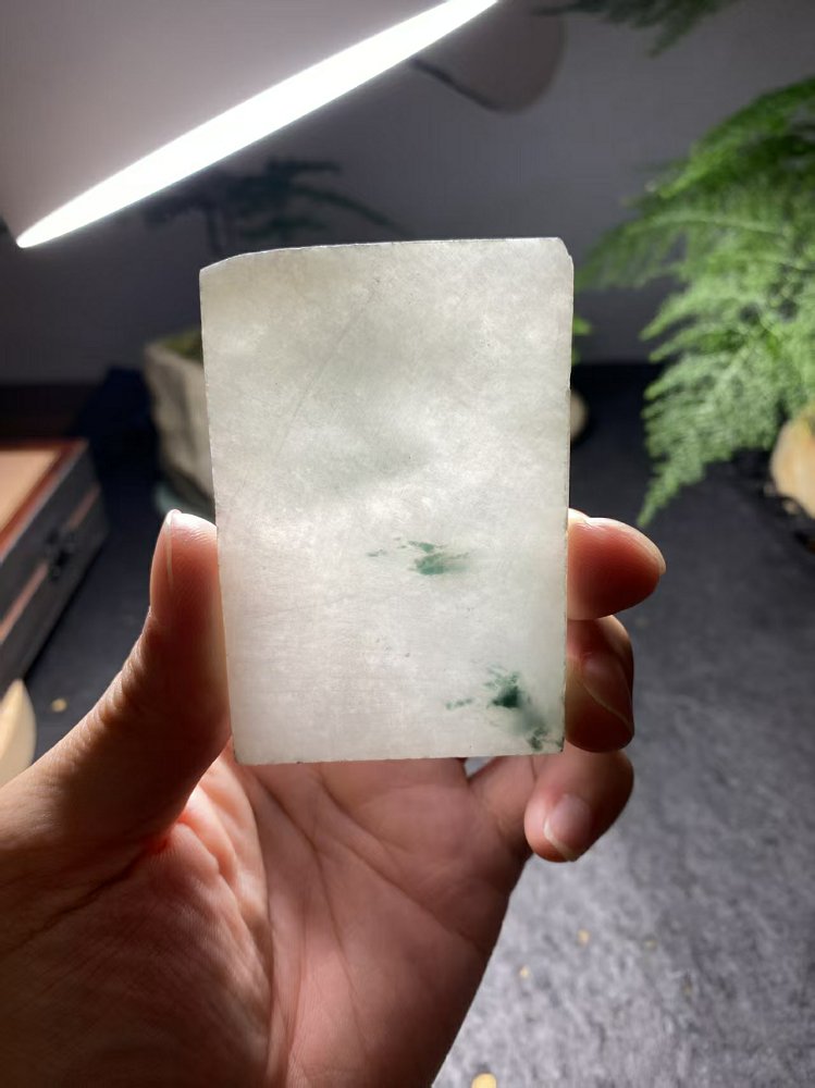 冰底飘花翡翠方牌料 天然 A 货糯种飘花原石明料