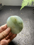 晴水带黄翡飘花翡翠圆牌料 天然 A 货冰种原石明料