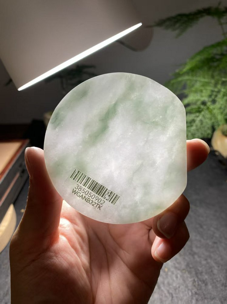 冰底飘花翡翠圆牌料 天然 A 货冰种飘花原石明料
