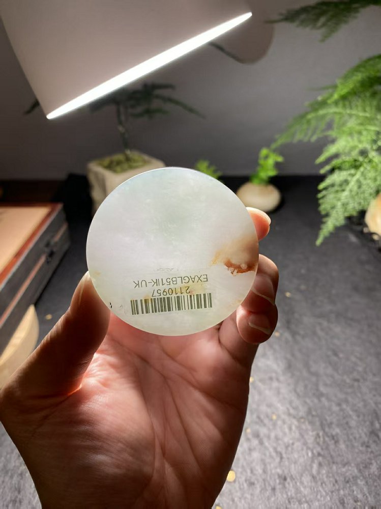 冰底飘花翡翠圆牌料 天然 A 货冰种飘花原石明料