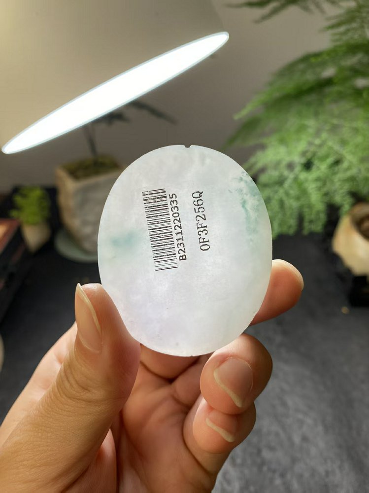 冰底飘花翡翠圆牌料 天然 A 货冰种飘花原石明料