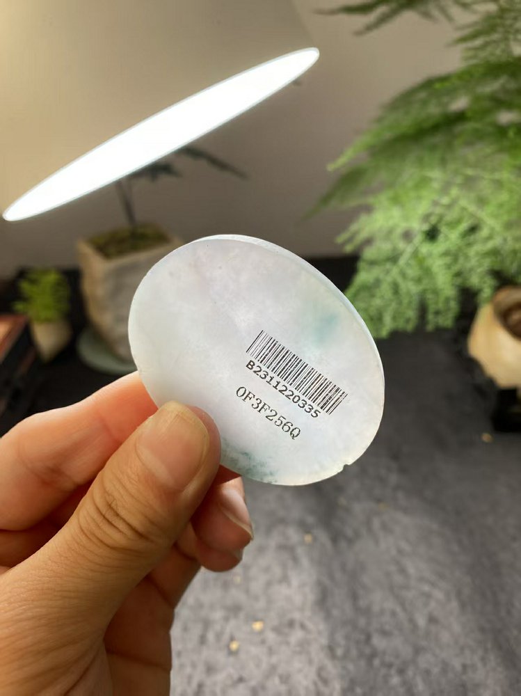 冰底飘花翡翠圆牌料 天然 A 货冰种飘花原石明料