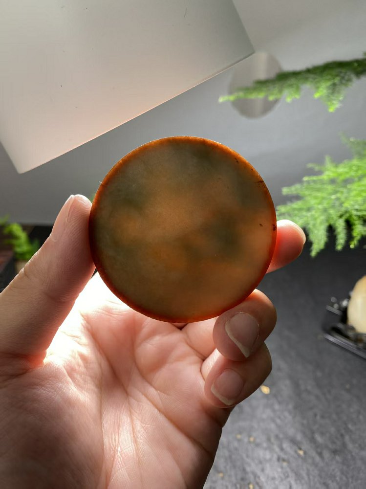 红翡带彩翡翠圆牌料 (单款) 天然 A 货冰种红翡原石明料