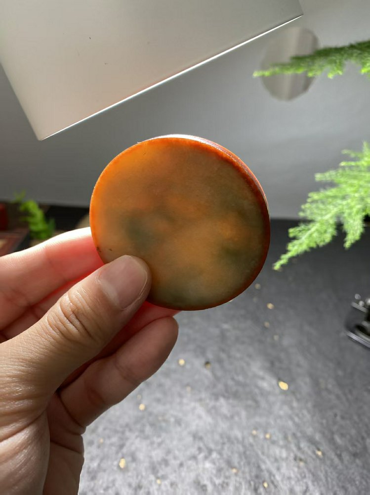 红翡带彩翡翠圆牌料 (单款) 天然 A 货冰种红翡原石明料