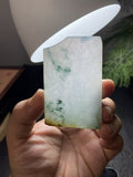 冰底飘花带黄翡翡翠方牌料   天然 A 货冰种飘花原石明料
