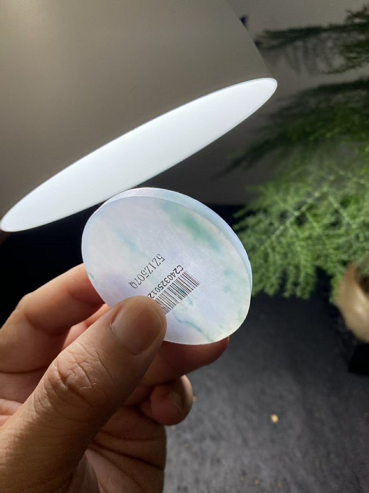 冰底飘蓝花翡翠圆牌料  天然 A 货冰种飘花原石明料