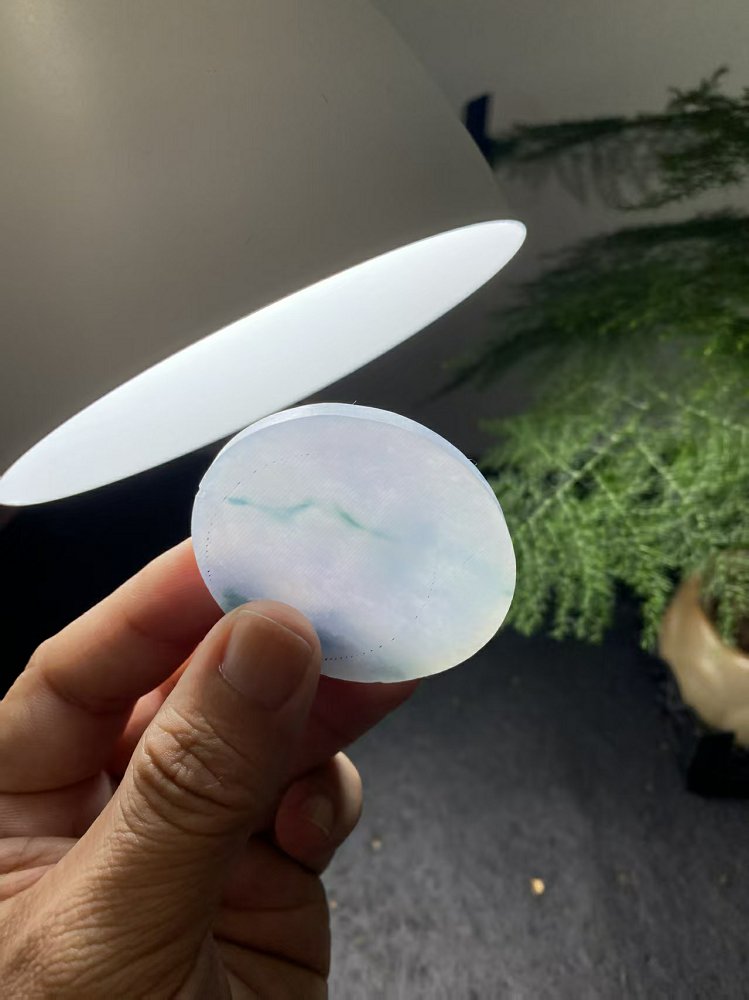 冰底飘蓝花翡翠圆牌料  天然 A 货冰种飘花原石明料
