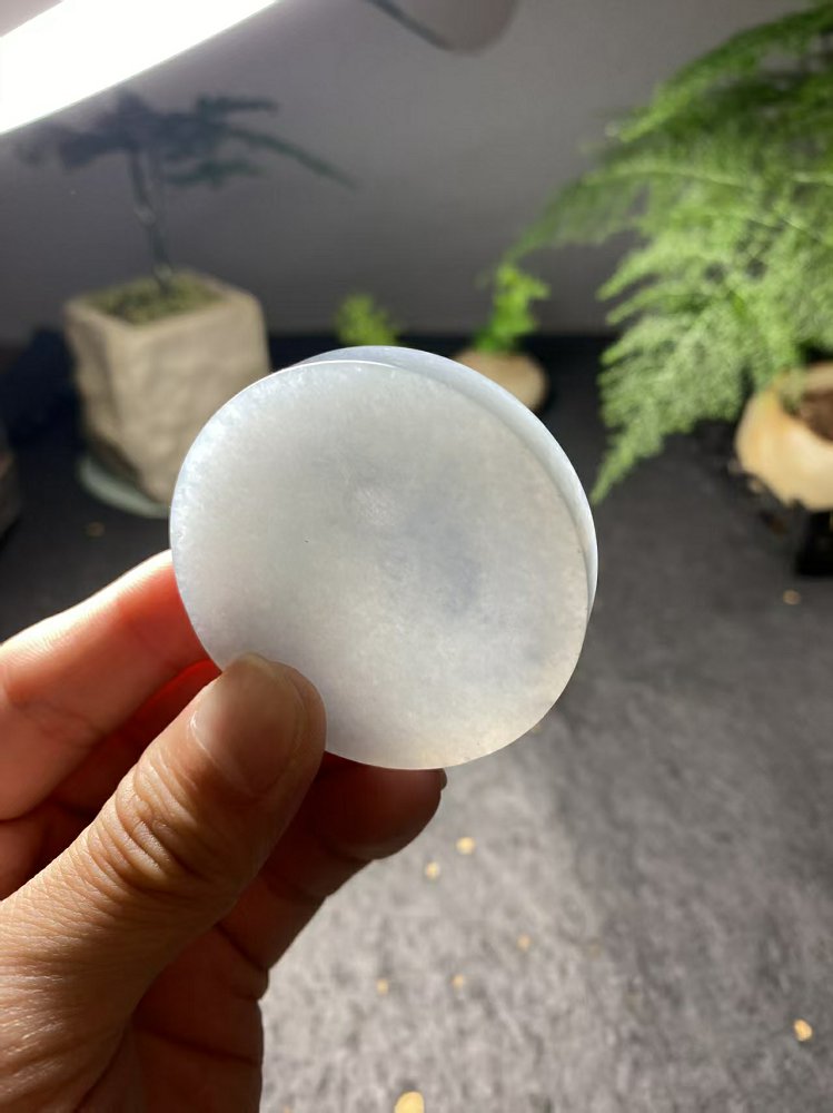冰种冰白翡翠圆牌料 天然 A 货原石明料