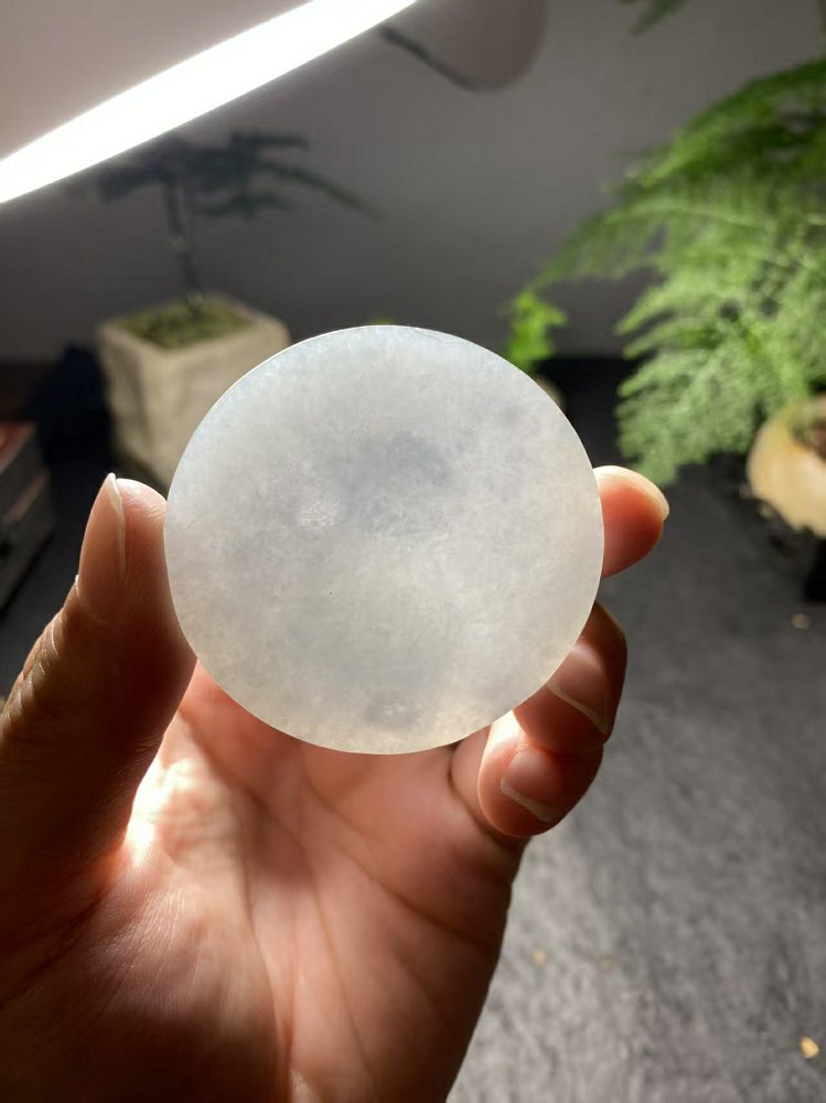 冰种冰白翡翠圆牌料 天然 A 货原石明料