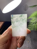 冰种白地飘绿翡翠方牌料 天然 A 货原石明料