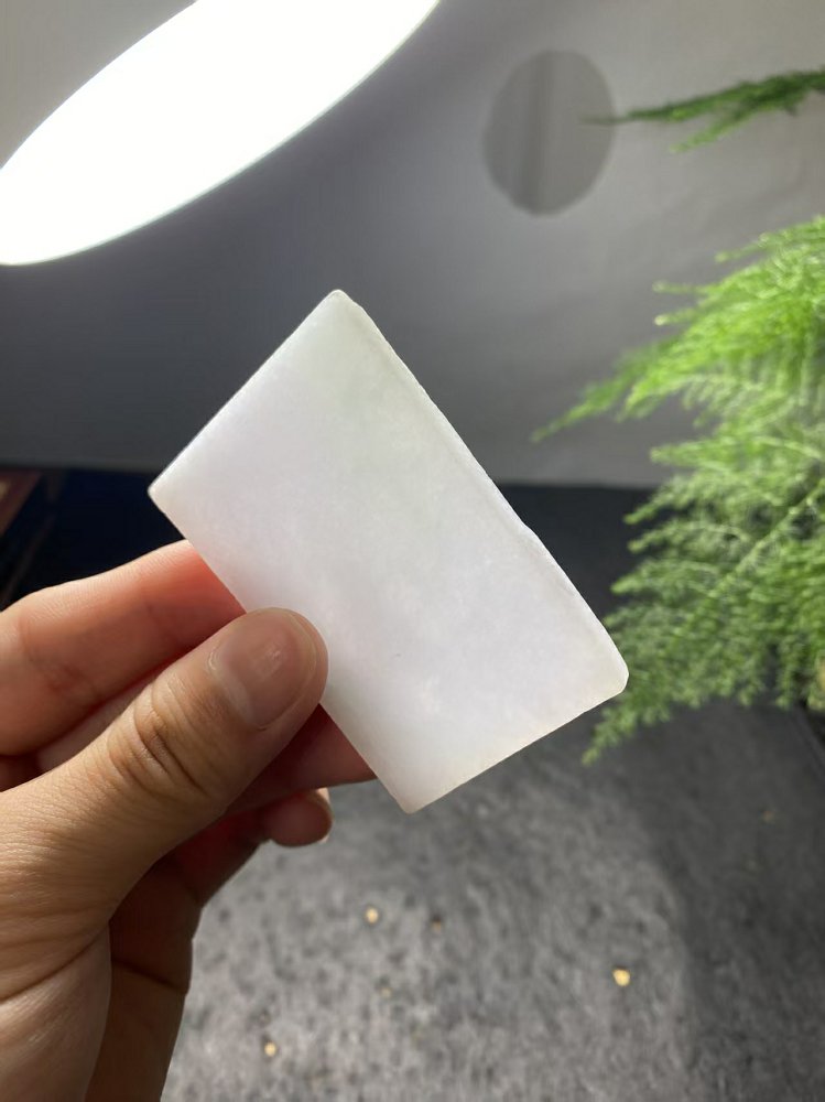 冰种晴水绿翡翠方牌料 天然 A 货原石明料