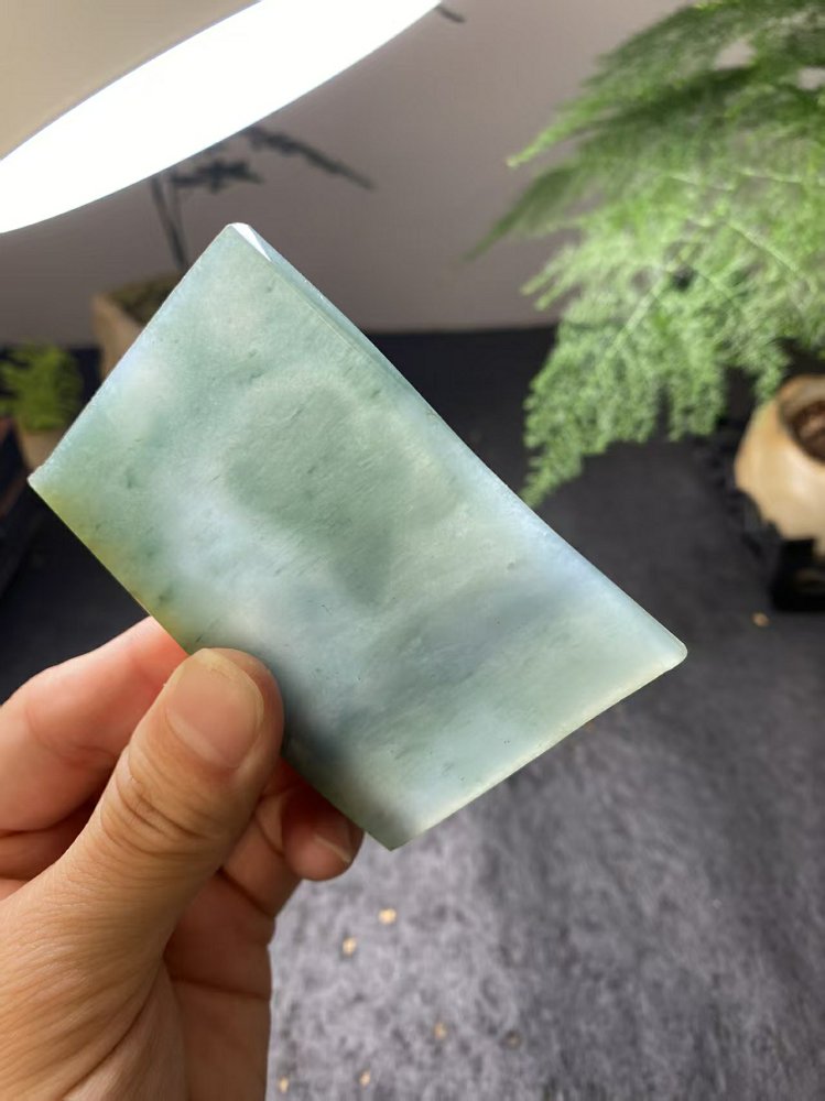 冰种晴水绿飘蓝翡翠方牌料 天然 A 货原石明料