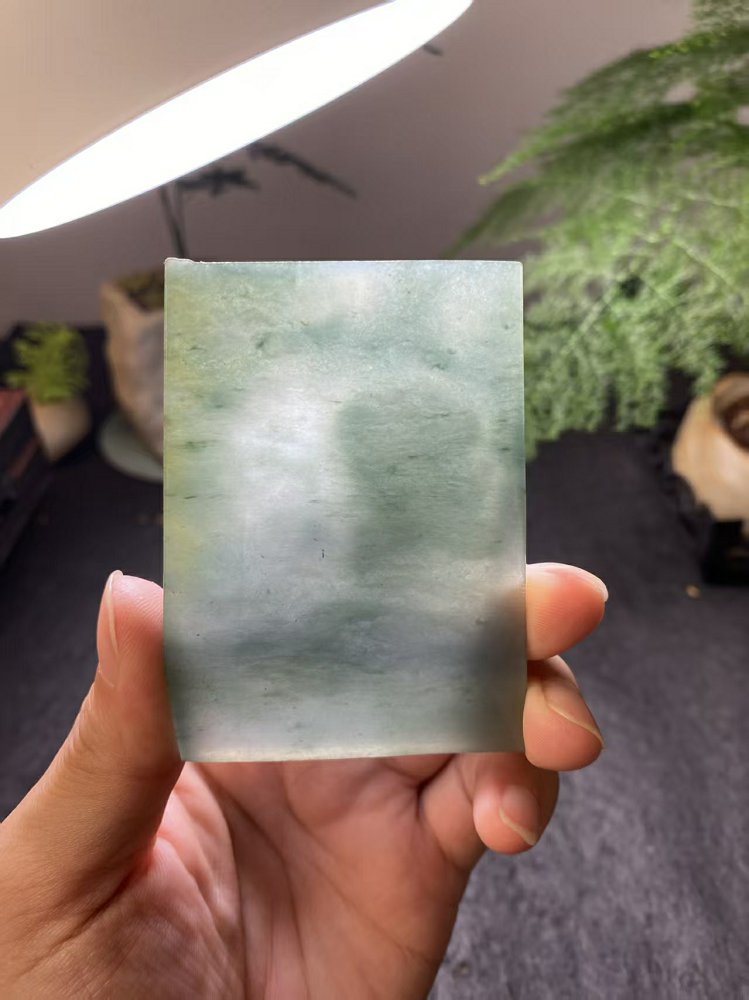 冰种晴水绿飘蓝翡翠方牌料 天然 A 货原石明料