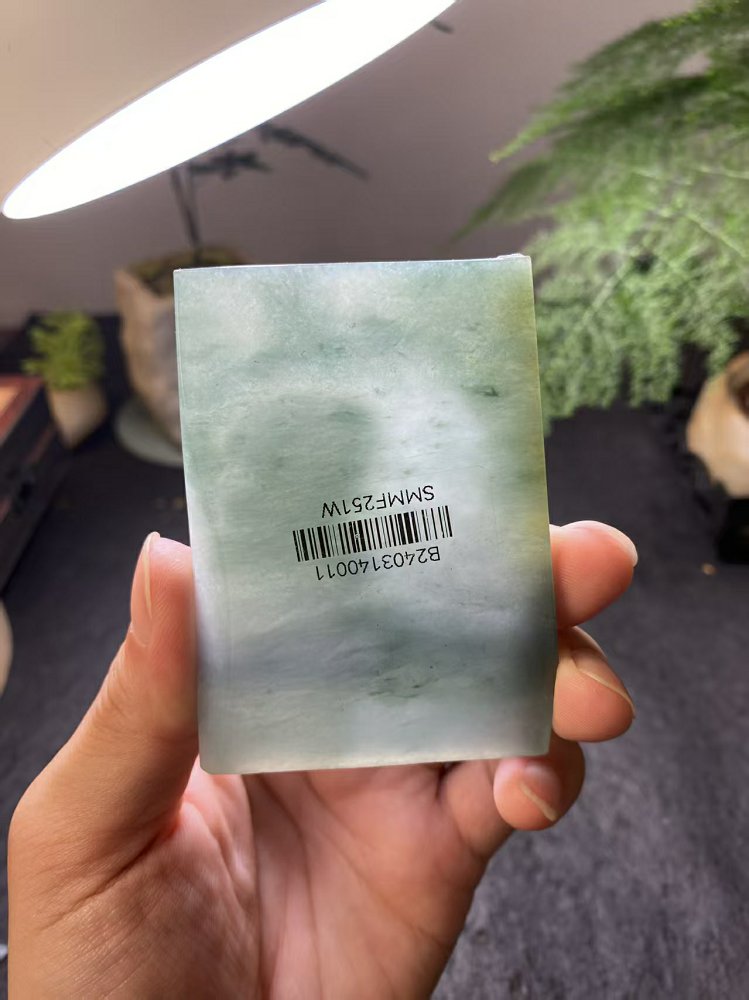 冰种晴水绿飘蓝翡翠方牌料 天然 A 货原石明料