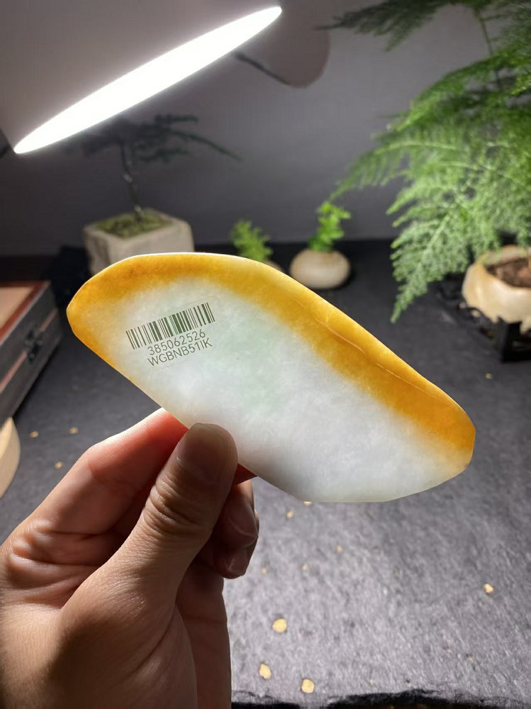 冰种冰白飘浓黄翡翡翠随形牌料 天然 A 货原石明料